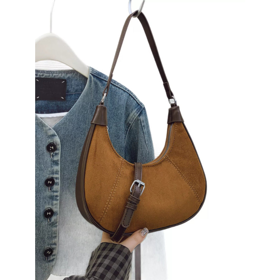 Suede Crescent Shoulder Bag Brown / ONESIZE Apparel and Accessories