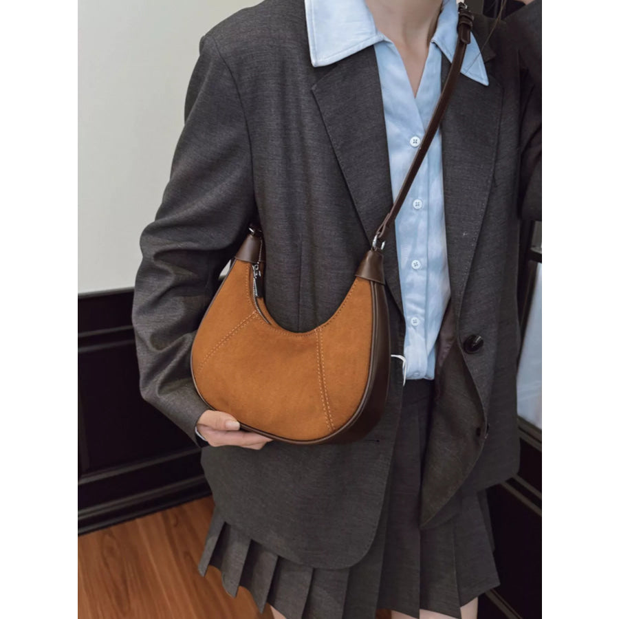 Suede Crescent Shoulder Bag Brown / ONESIZE Apparel and Accessories