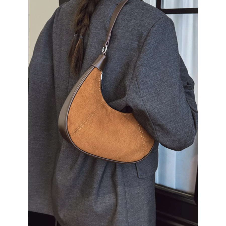 Suede Crescent Shoulder Bag Brown / ONESIZE Apparel and Accessories