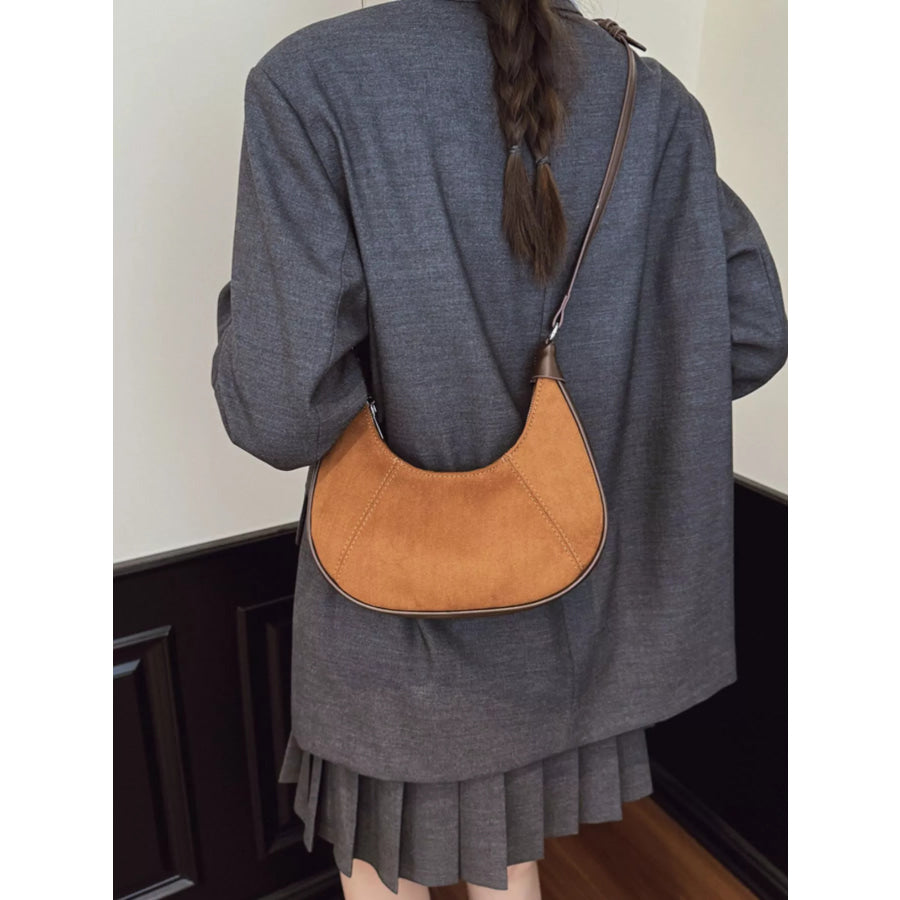 Suede Crescent Shoulder Bag Brown / ONESIZE Apparel and Accessories