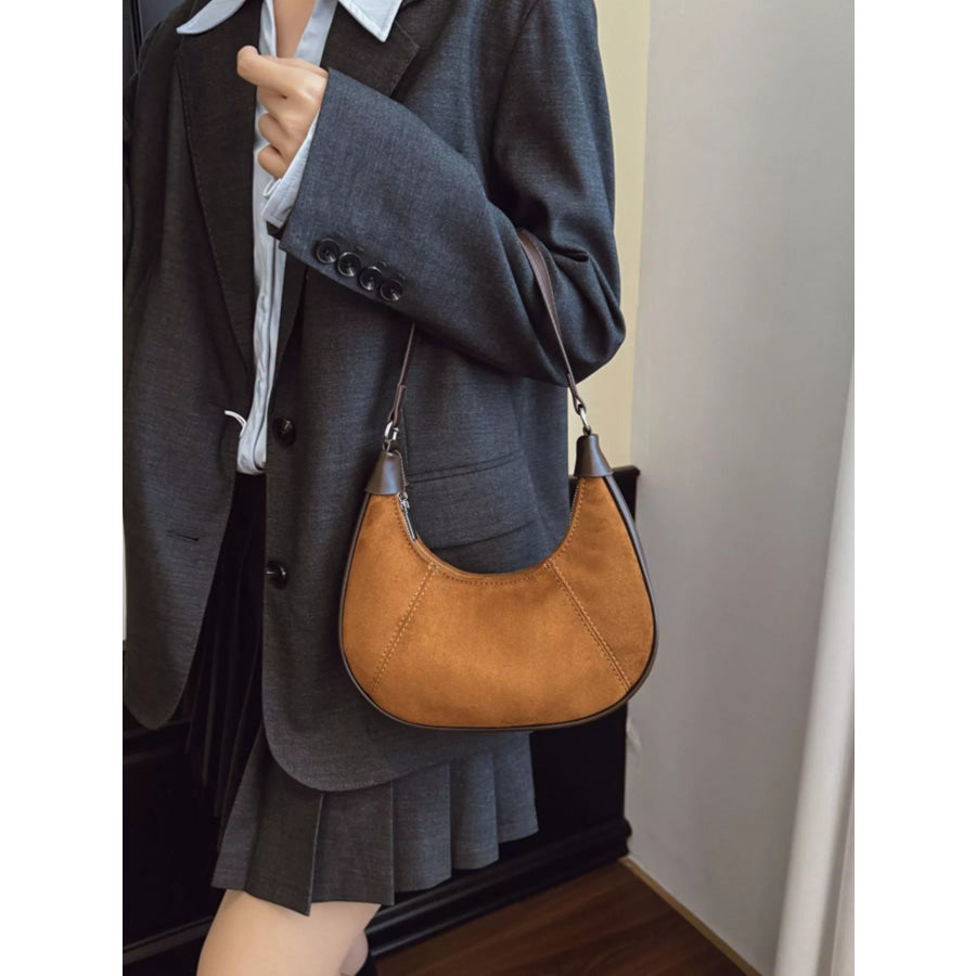 Suede Crescent Shoulder Bag Brown / ONESIZE Apparel and Accessories