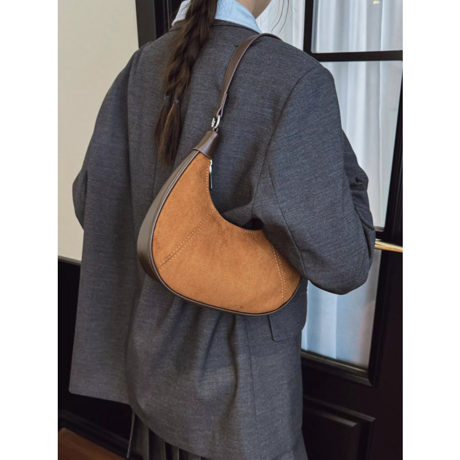 Suede Crescent Shoulder Bag Brown / ONESIZE Apparel and Accessories