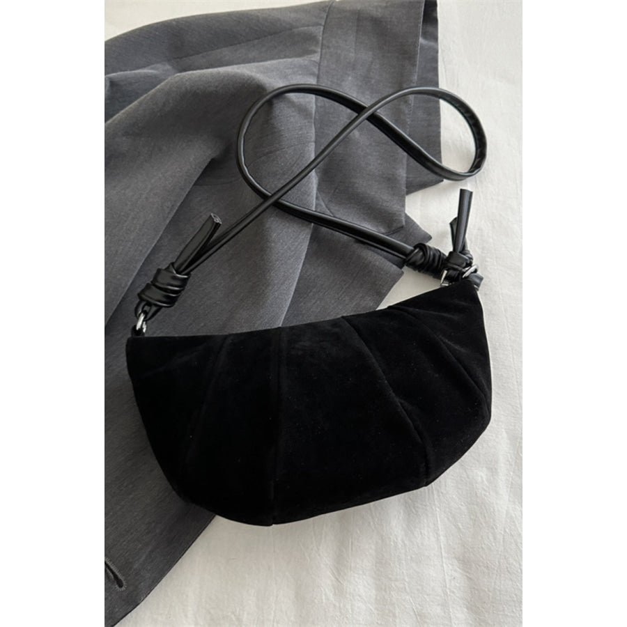 Suede Croissant Shape Shoulder Bag Black / One Size Apparel and Accessories