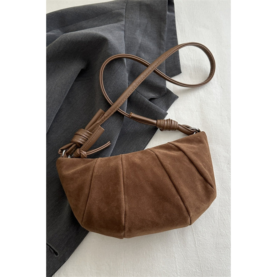 Suede Croissant Shape Shoulder Bag Brown / One Size Apparel and Accessories