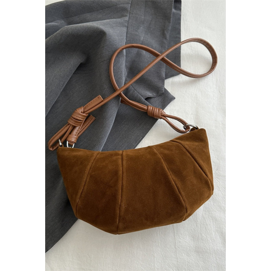 Suede Croissant Shape Shoulder Bag Dark Brown / One Size Apparel and Accessories