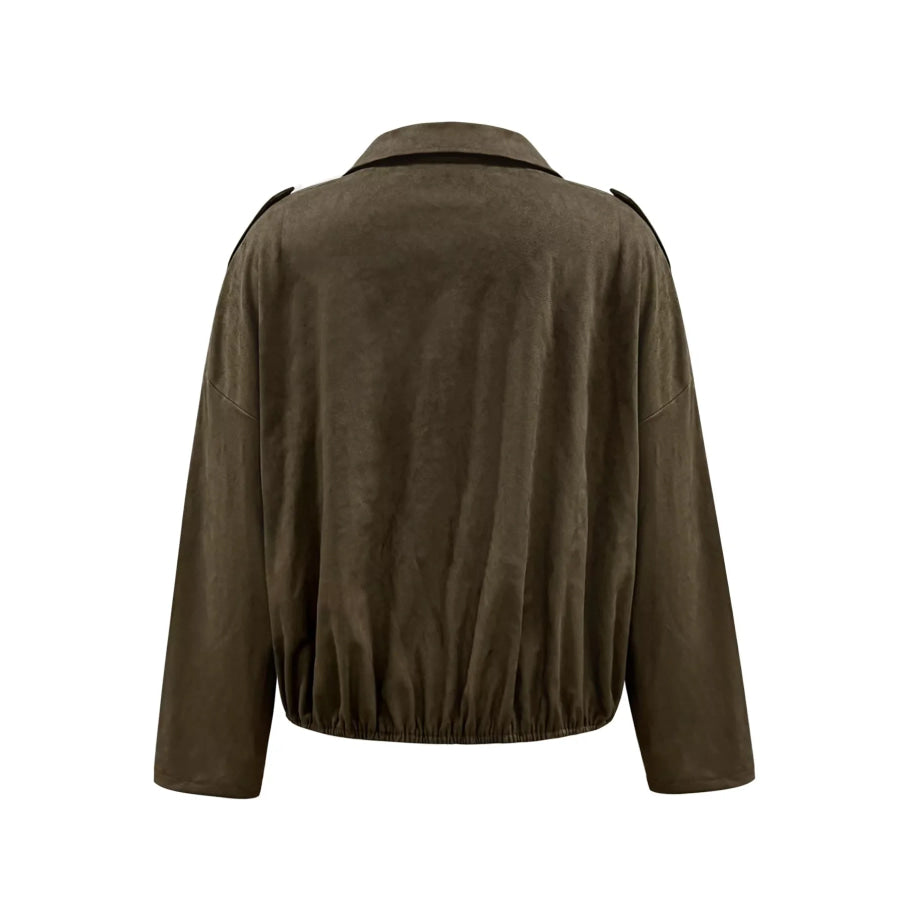 Suede Cropped Bomber Jacket Apparel and Accessories