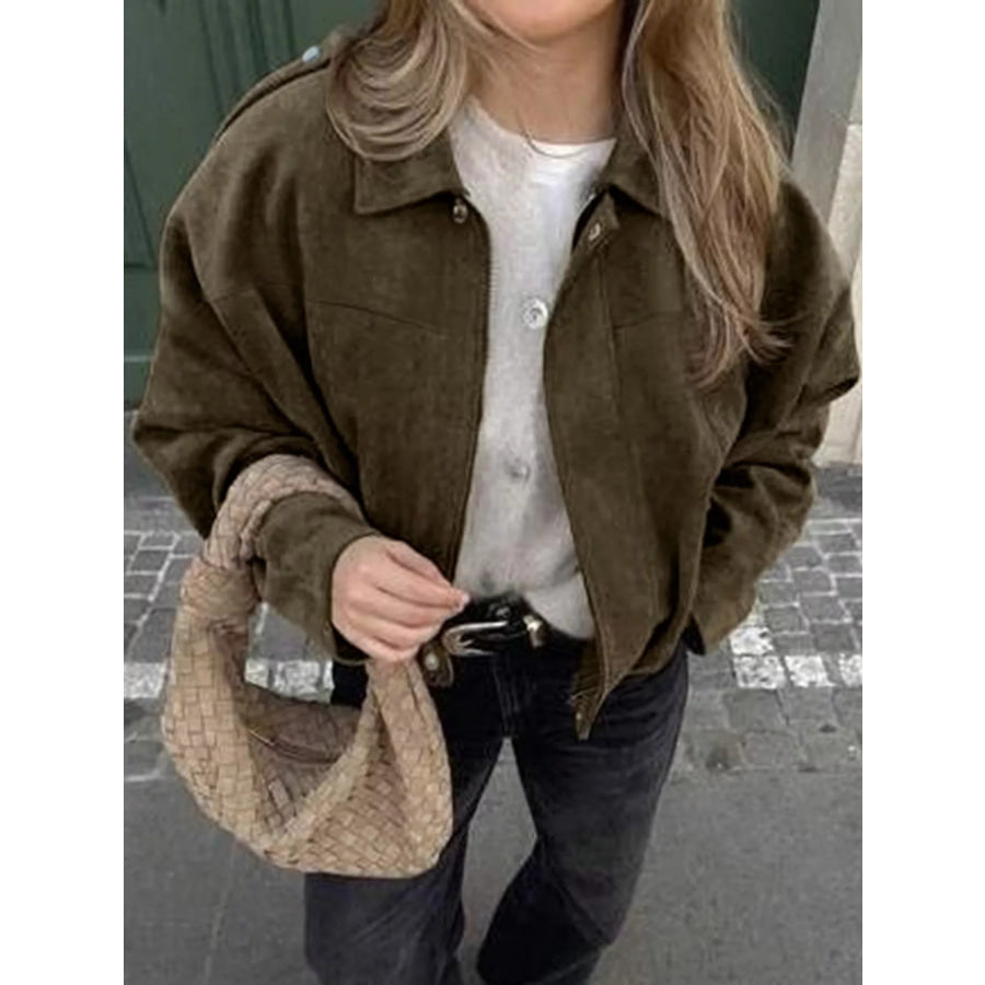 Suede Cropped Bomber Jacket Apparel and Accessories