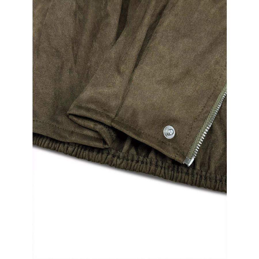 Suede Cropped Bomber Jacket Apparel and Accessories