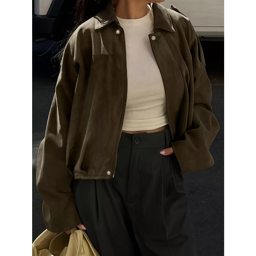Suede Cropped Bomber Jacket Army Green / S Apparel and Accessories