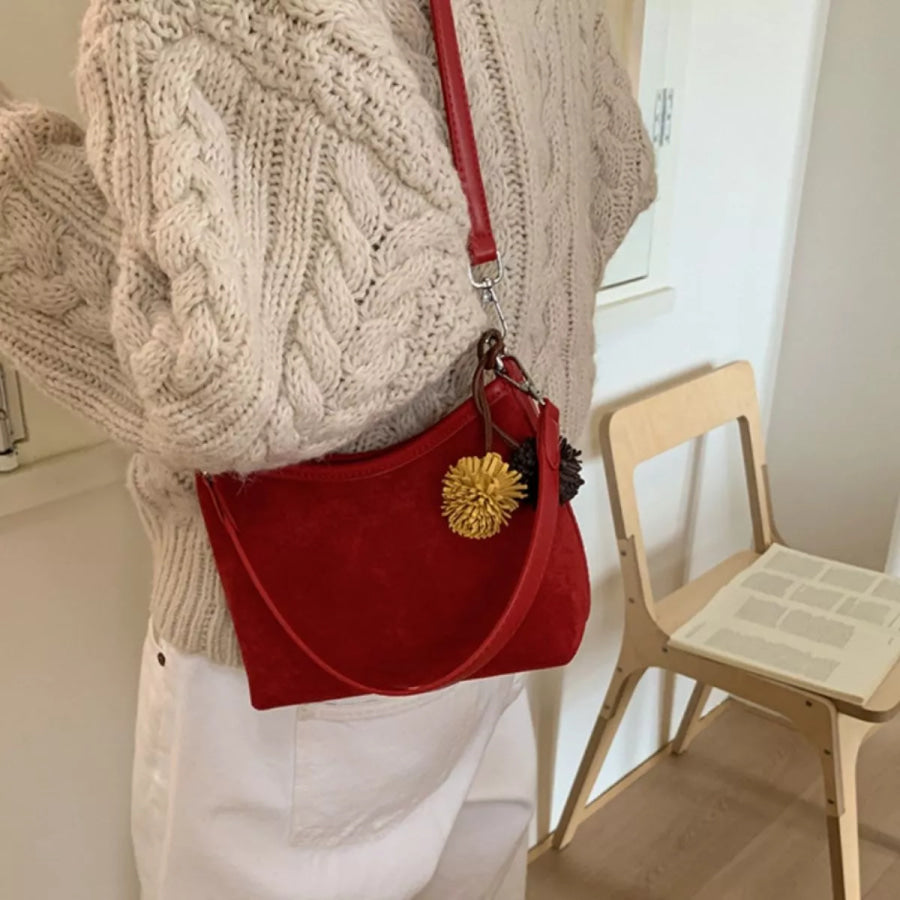 Suede Crossbody Bag with Adjustable Shoulder Strap Red / One Size Apparel and Accessories