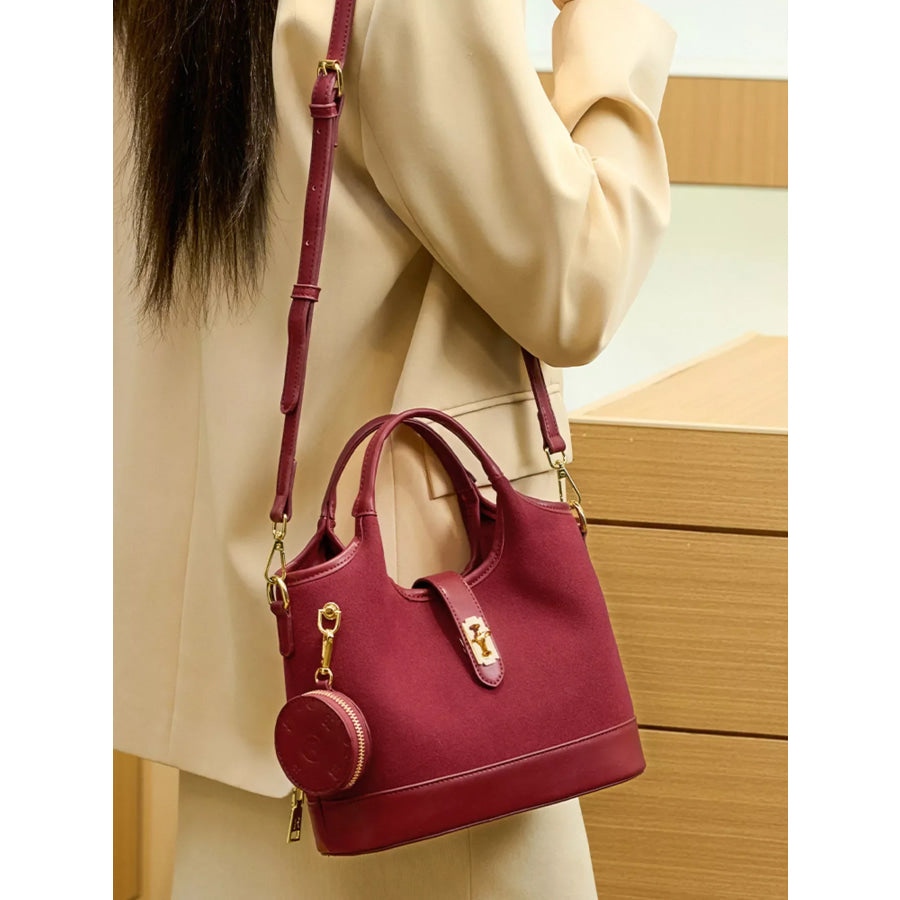 Suede Crossbody Bag with Detachable Coin Pouch Wine Red / onesize Apparel and Accessories