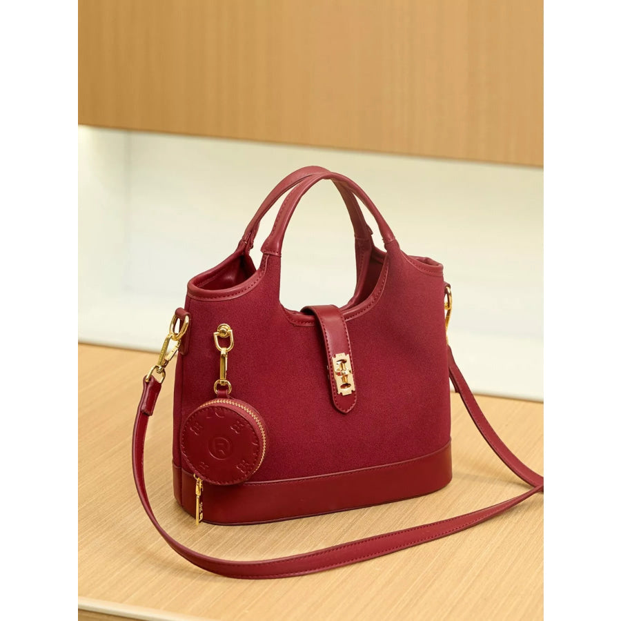 Suede Crossbody Bag with Detachable Coin Pouch Wine Red / onesize Apparel and Accessories