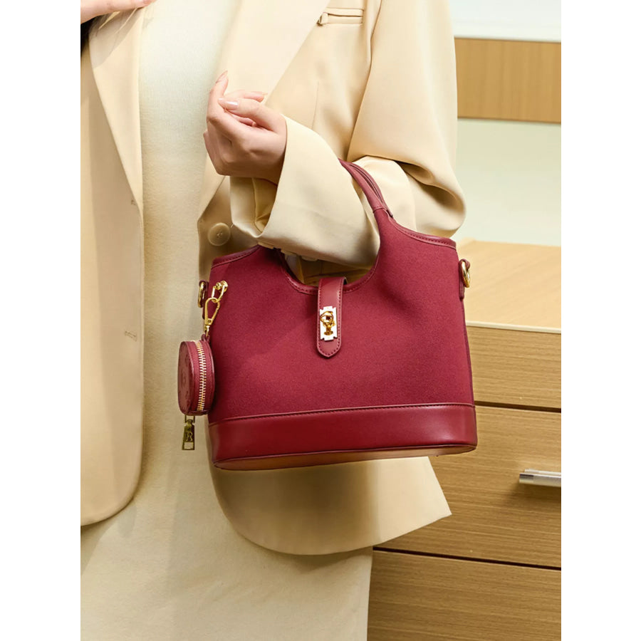 Suede Crossbody Bag with Detachable Coin Pouch Wine Red / onesize Apparel and Accessories