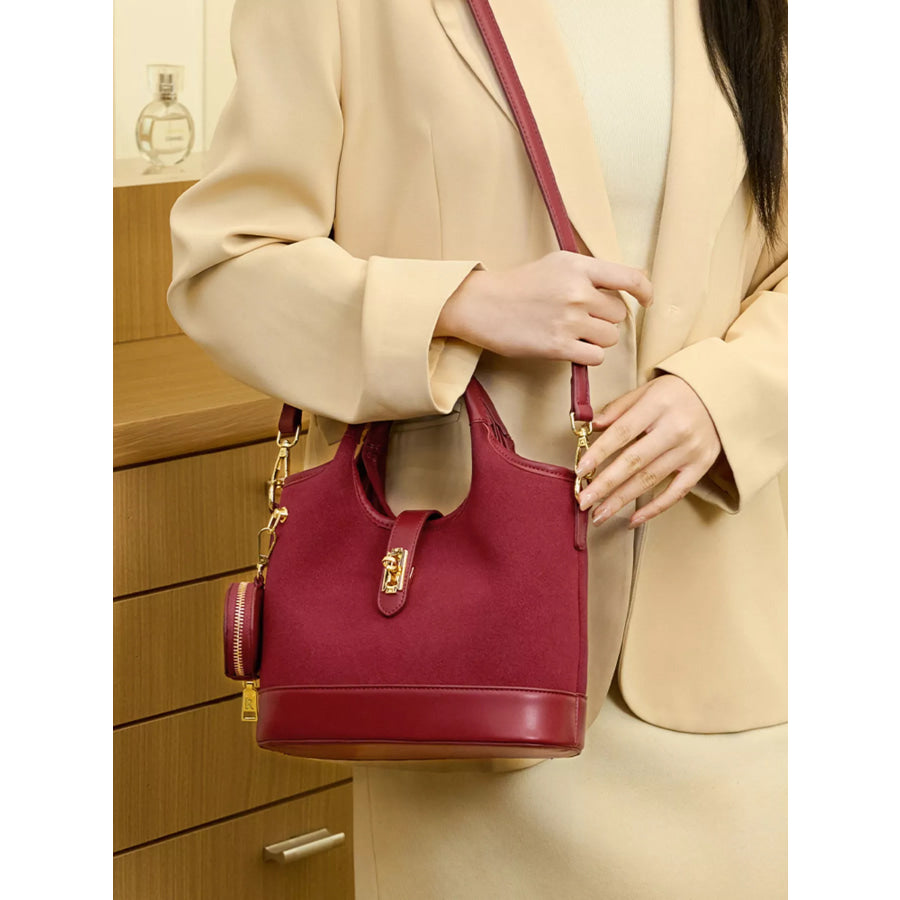 Suede Crossbody Bag with Detachable Coin Pouch Wine Red / onesize Apparel and Accessories