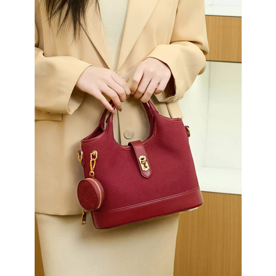 Suede Crossbody Bag with Detachable Coin Pouch Wine Red / onesize Apparel and Accessories