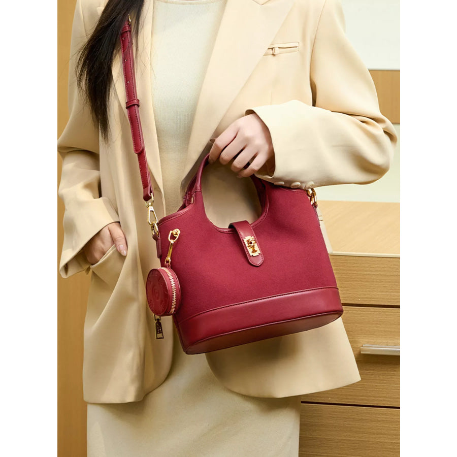 Suede Crossbody Bag with Detachable Coin Pouch Wine Red / onesize Apparel and Accessories