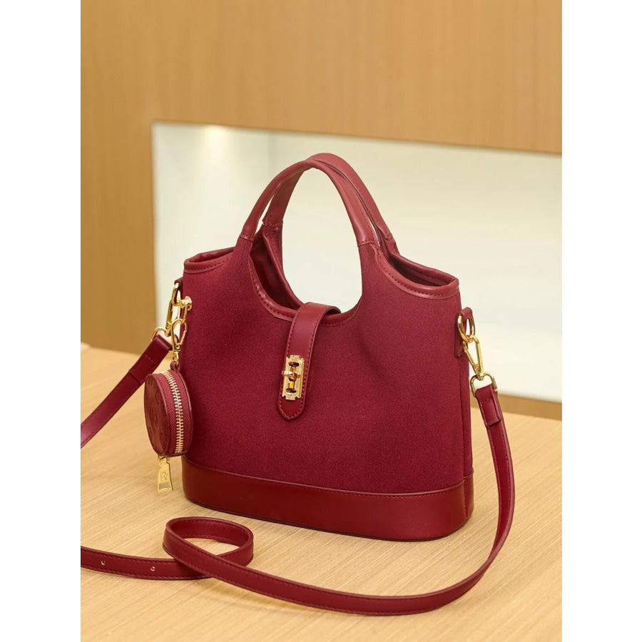 Suede Crossbody Bag with Detachable Coin Pouch Wine Red / onesize Apparel and Accessories