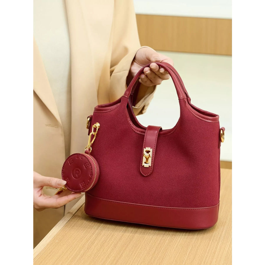 Suede Crossbody Bag with Detachable Coin Pouch Wine Red / onesize Apparel and Accessories