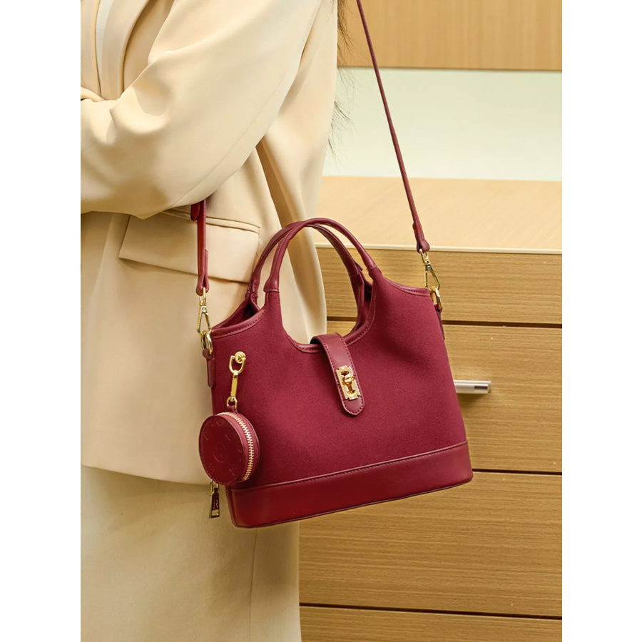 Suede Crossbody Bag with Detachable Coin Pouch Wine Red / onesize Apparel and Accessories