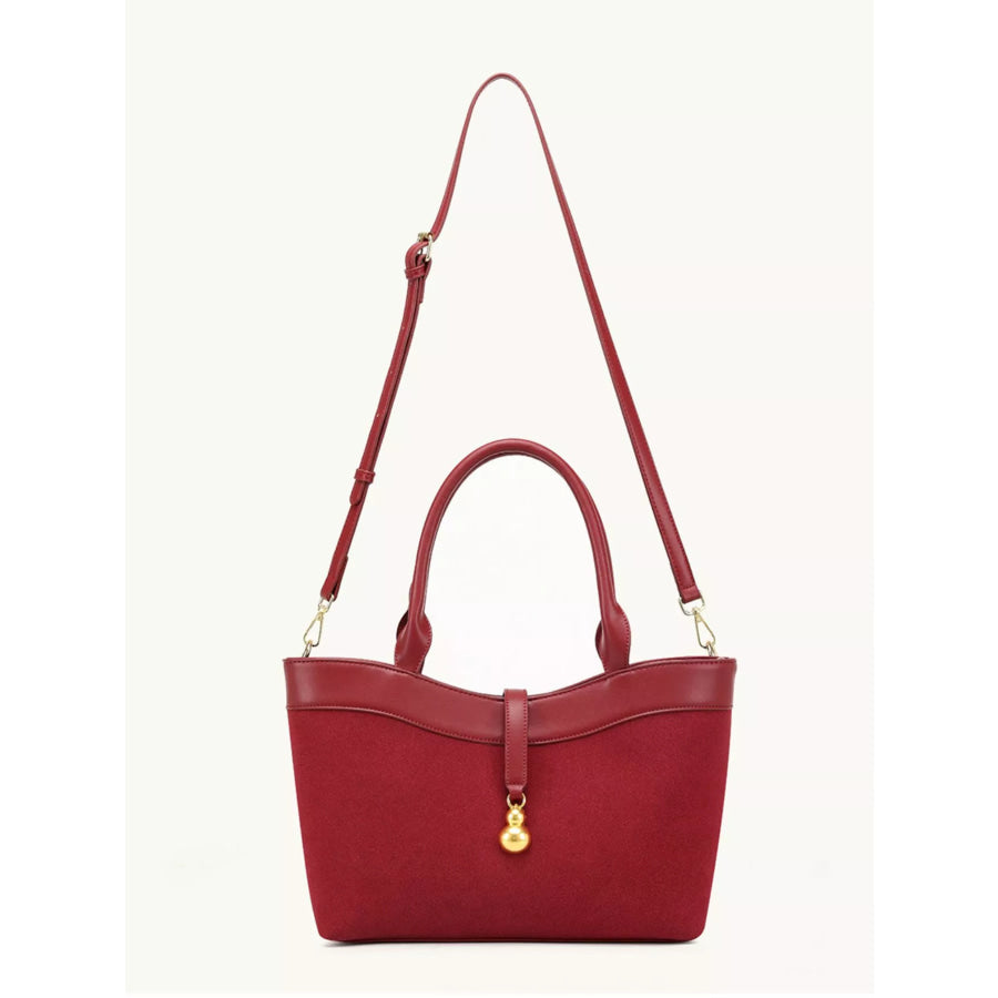 Suede Crossbody Bag with Gold Charm Wine Red / onesize Apparel and Accessories