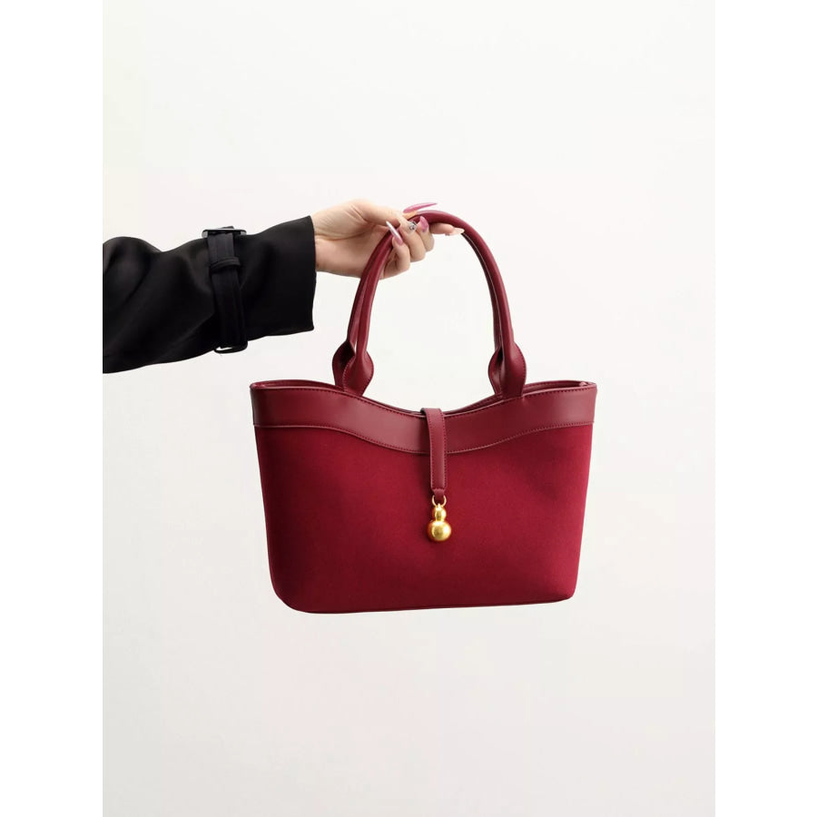 Suede Crossbody Bag with Gold Charm Wine Red / onesize Apparel and Accessories