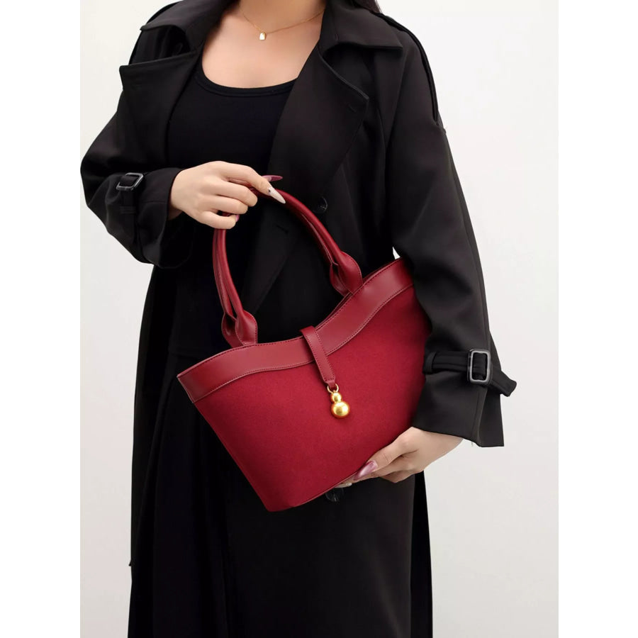Suede Crossbody Bag with Gold Charm Wine Red / onesize Apparel and Accessories