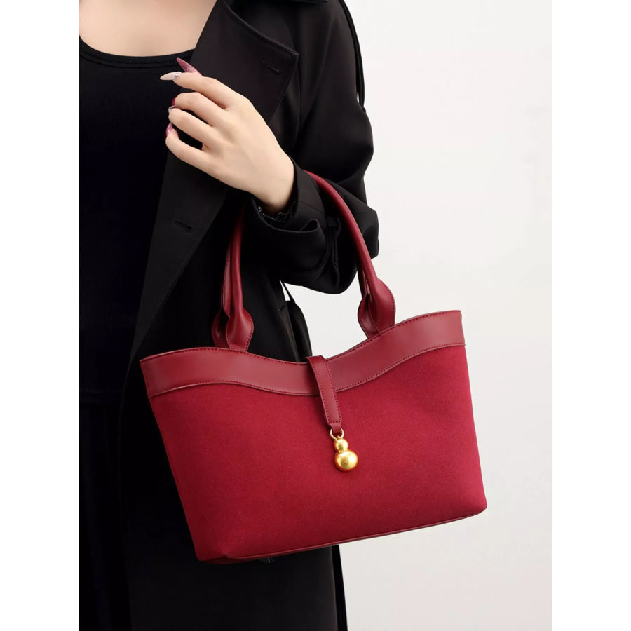 Suede Crossbody Bag with Gold Charm Wine Red / onesize Apparel and Accessories