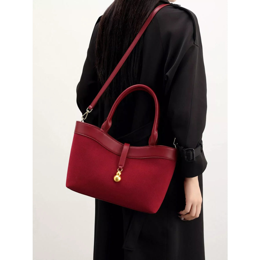 Suede Crossbody Bag with Gold Charm Wine Red / onesize Apparel and Accessories