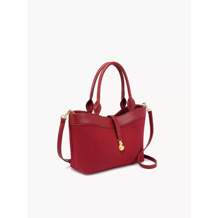 Suede Crossbody Bag with Gold Charm Wine Red / onesize Apparel and Accessories