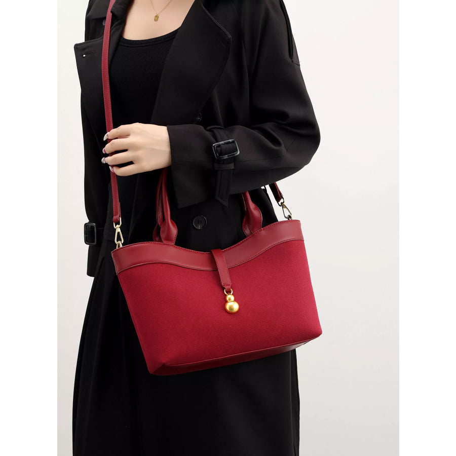 Suede Crossbody Bag with Gold Charm Wine Red / onesize Apparel and Accessories