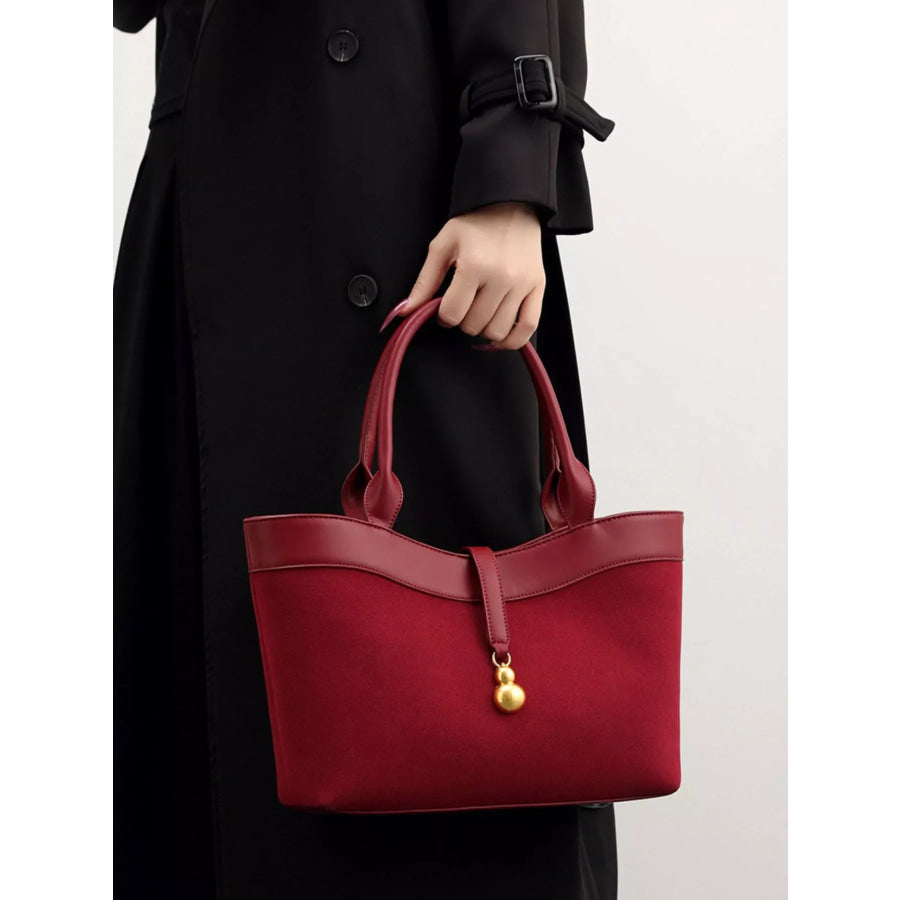 Suede Crossbody Bag with Gold Charm Wine Red / onesize Apparel and Accessories
