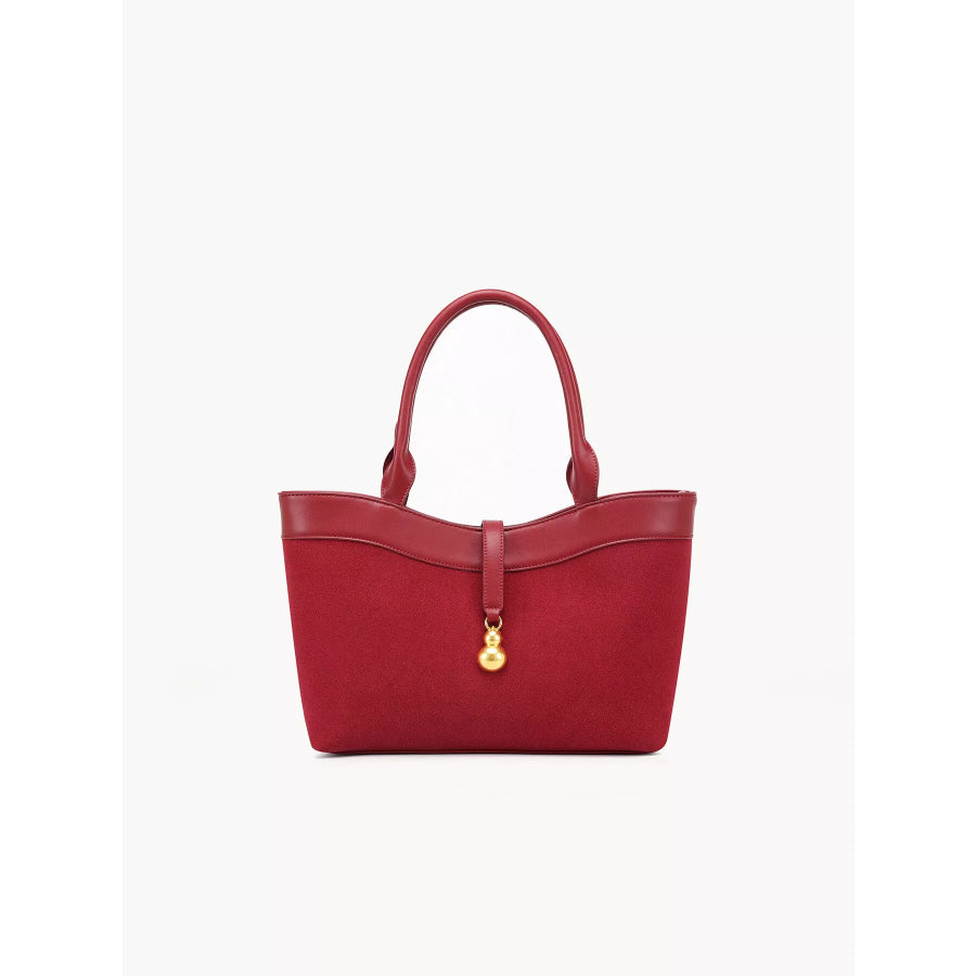 Suede Crossbody Bag with Gold Charm Wine Red / onesize Apparel and Accessories