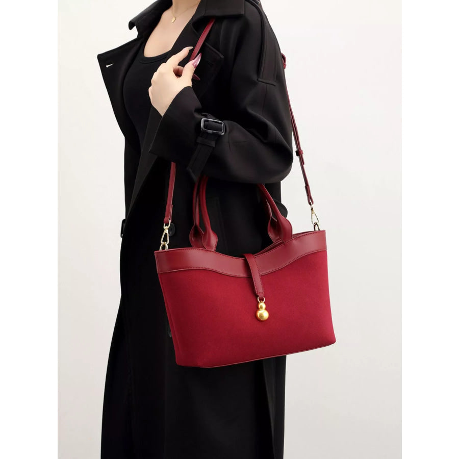 Suede Crossbody Bag with Gold Charm Wine Red / onesize Apparel and Accessories