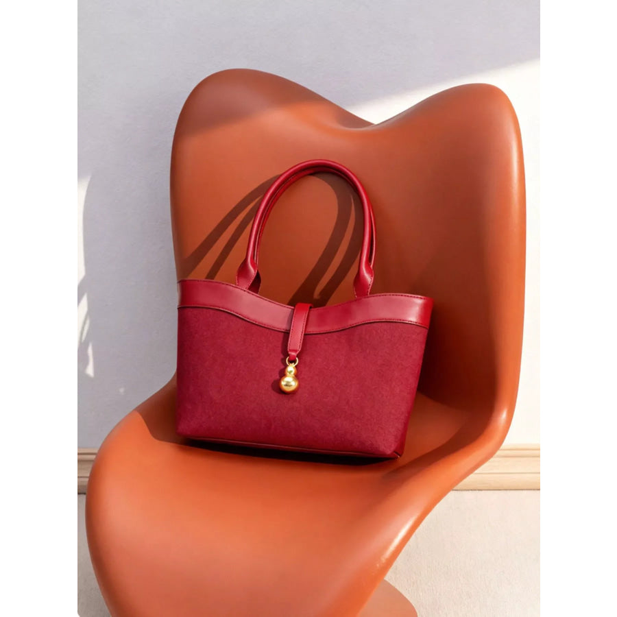 Suede Crossbody Bag with Gold Charm Wine Red / onesize Apparel and Accessories
