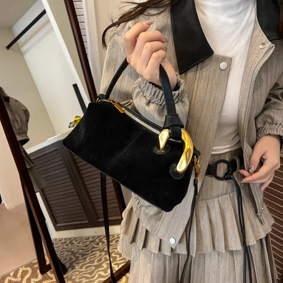 Suede Crossbody Bag with Gold Hardware Apparel and Accessories