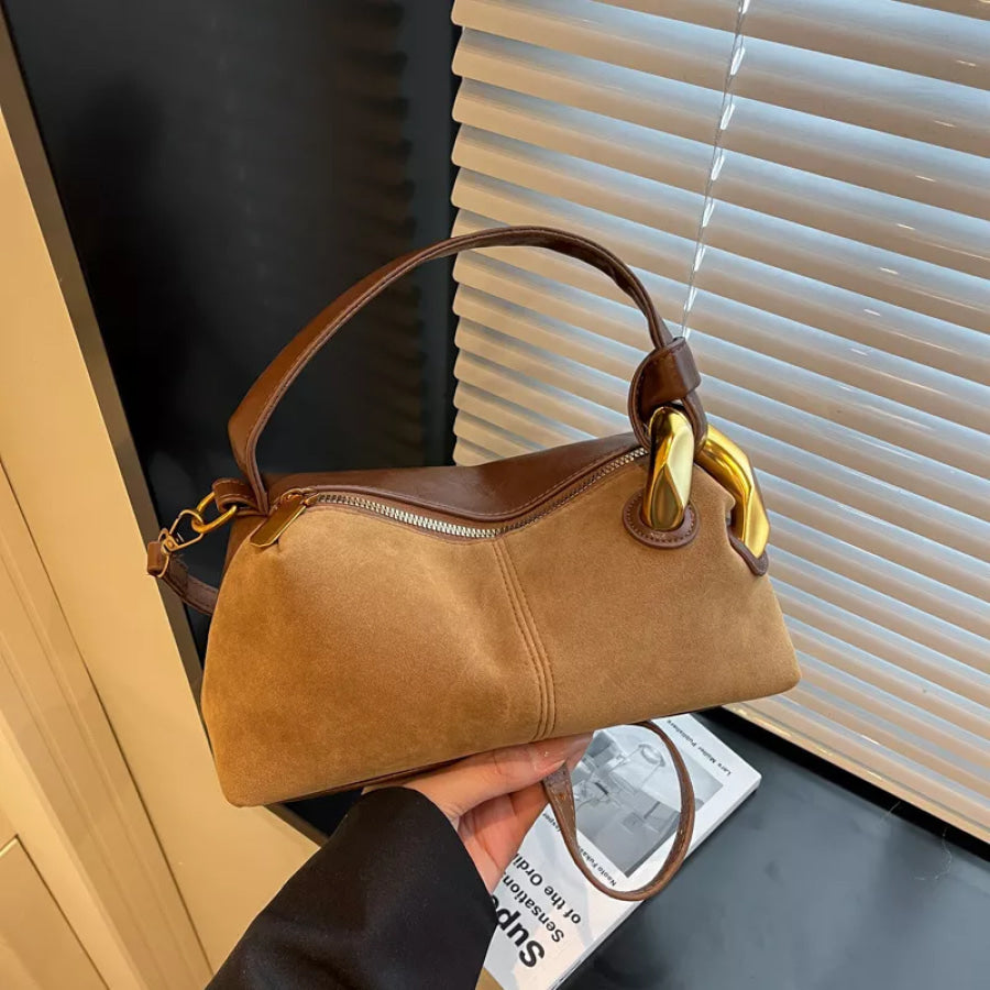 Suede Crossbody Bag with Gold Hardware Apparel and Accessories