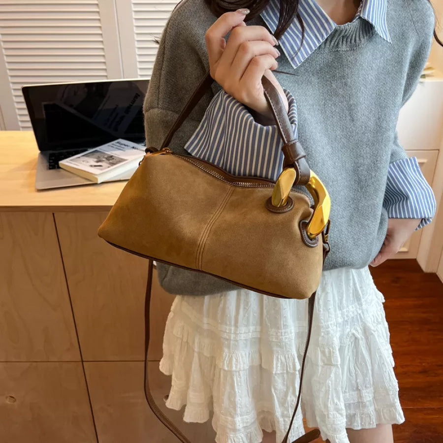 Suede Crossbody Bag with Gold Hardware Apparel and Accessories
