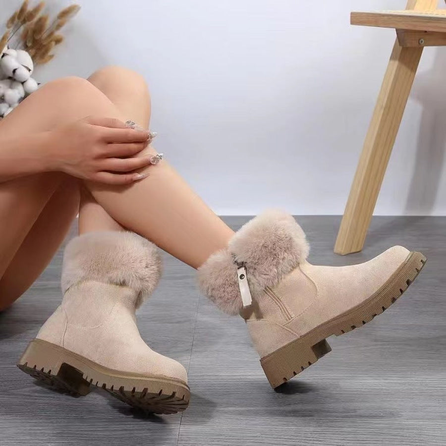 Suede Faux Fur Boots with Side Zipper Apparel and Accessories