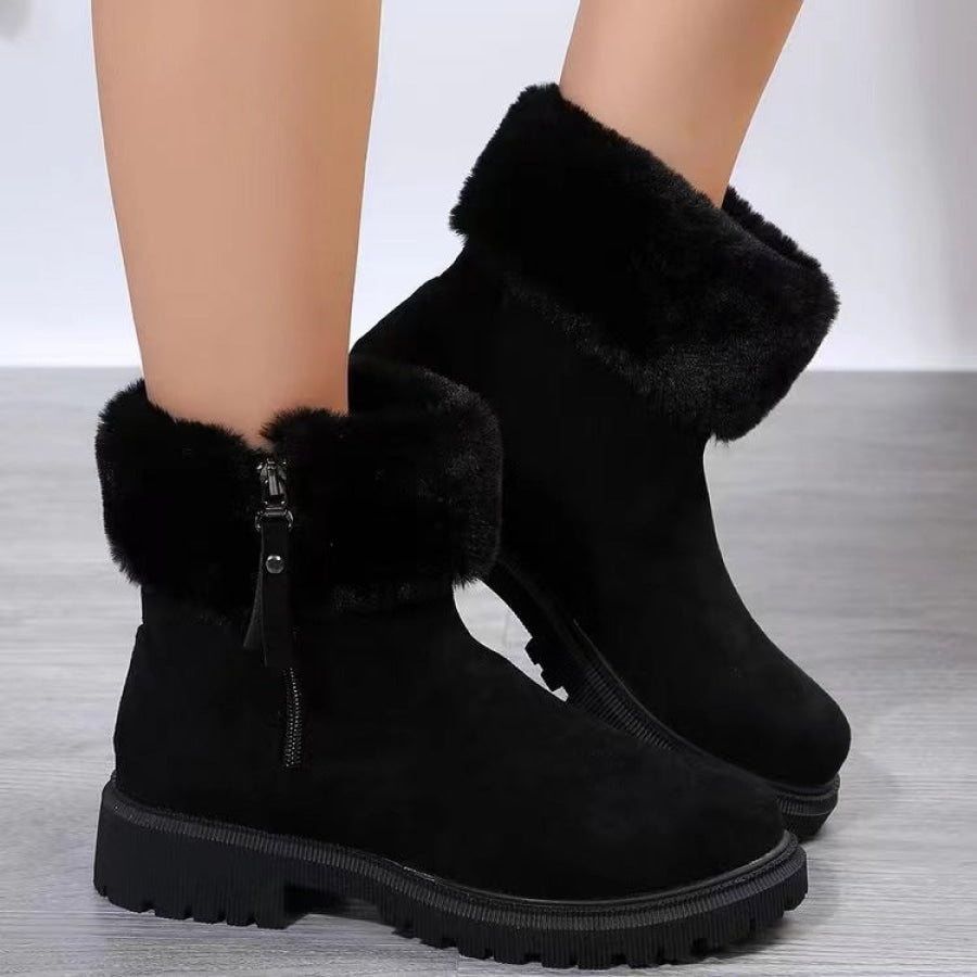 Suede Faux Fur Boots with Side Zipper Apparel and Accessories