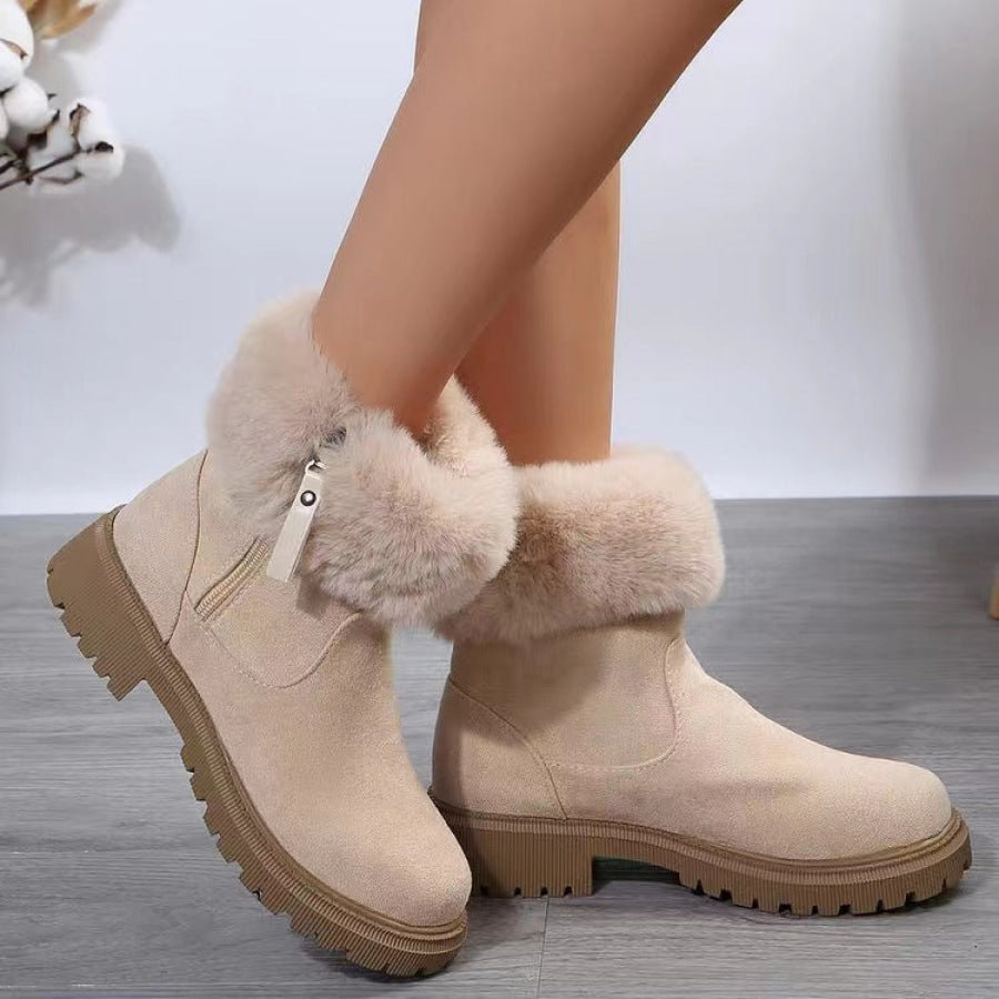 Suede Faux Fur Boots with Side Zipper Beige / 36(US5) Apparel and Accessories