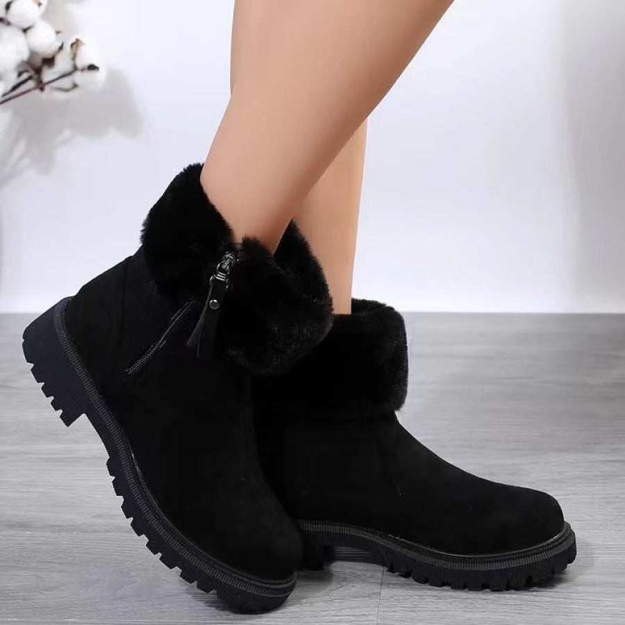 Suede Faux Fur Boots with Side Zipper Black / 36(US5) Apparel and Accessories