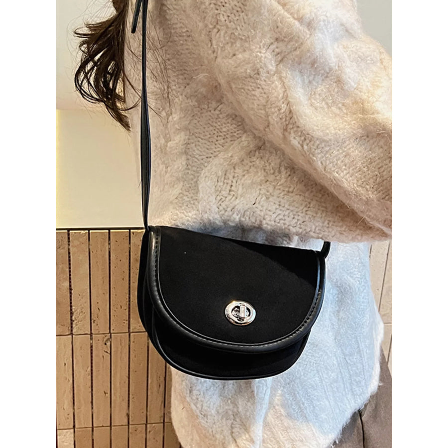 Suede Flap Crossbody Bag Black / One Size Apparel and Accessories