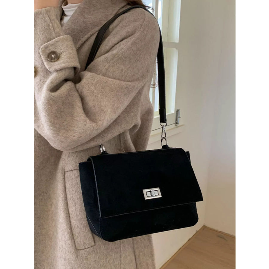 Suede Flap Crossbody Bag Black / One Size Apparel and Accessories