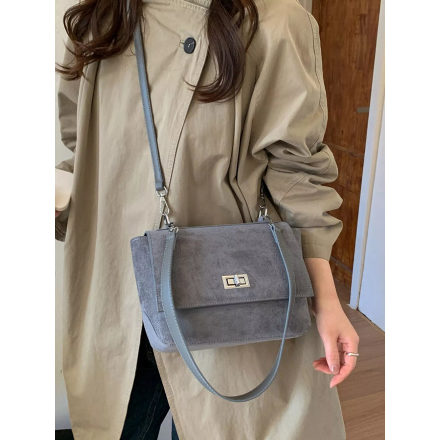 Suede Flap Crossbody Bag Gray / One Size Apparel and Accessories