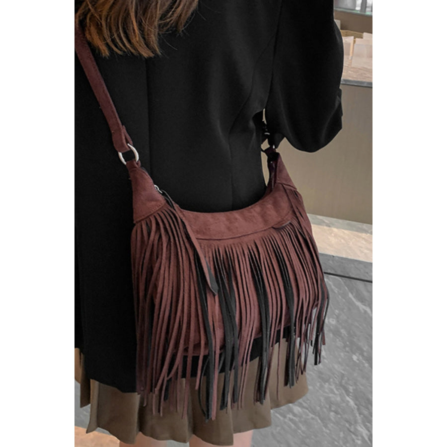 Suede Fringe Adjustable Strap Shoulder Bag Apparel and Accessories