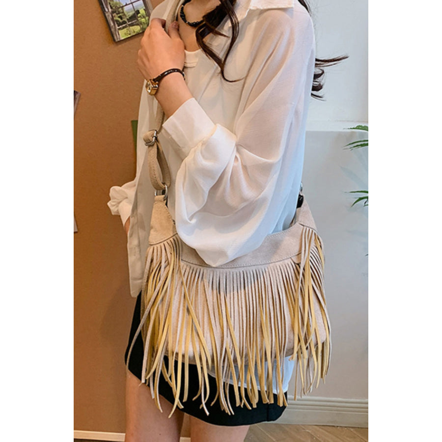 Suede Fringe Adjustable Strap Shoulder Bag Apparel and Accessories