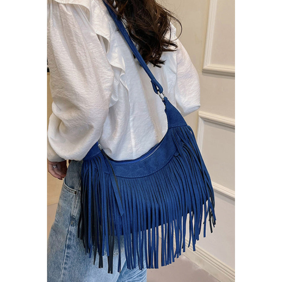 Suede Fringe Adjustable Strap Shoulder Bag Apparel and Accessories