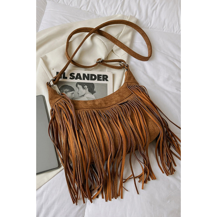 Suede Fringe Adjustable Strap Shoulder Bag Apparel and Accessories