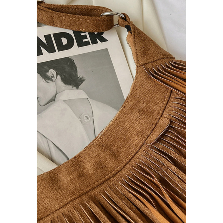 Suede Fringe Adjustable Strap Shoulder Bag Apparel and Accessories