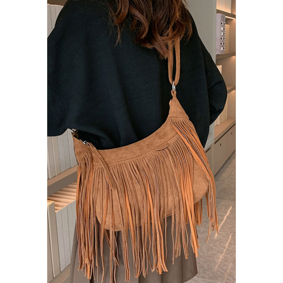 Suede Fringe Adjustable Strap Shoulder Bag Apparel and Accessories